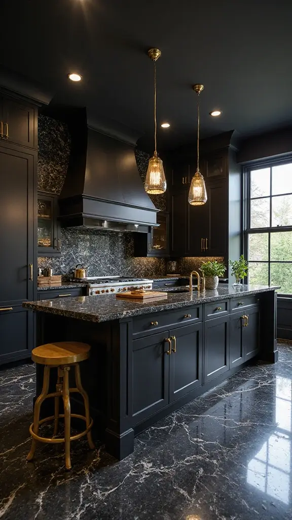 46 Black Granite Countertops Kitchen Designs That Shine Bright - 20. Gold Accents for Luxury