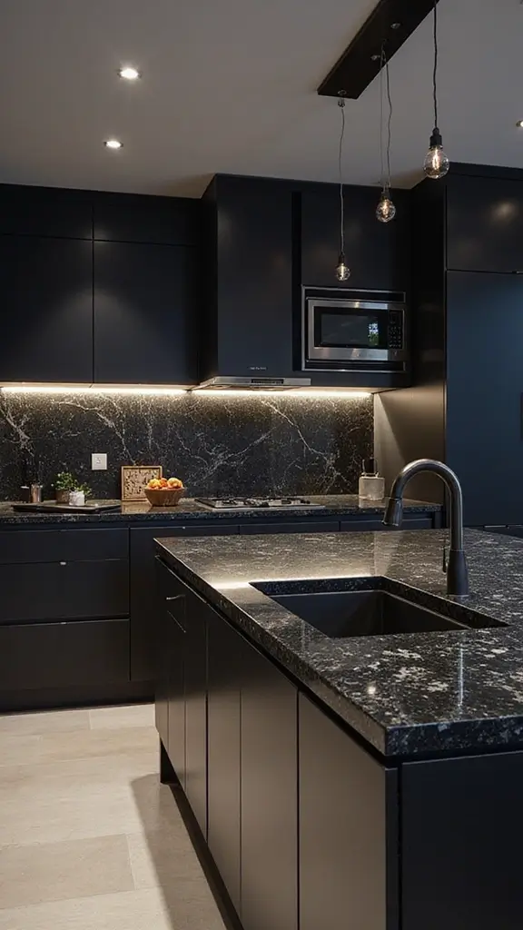 46 Black Granite Countertops Kitchen Designs That Shine Bright - 24. Smart Technology Integration