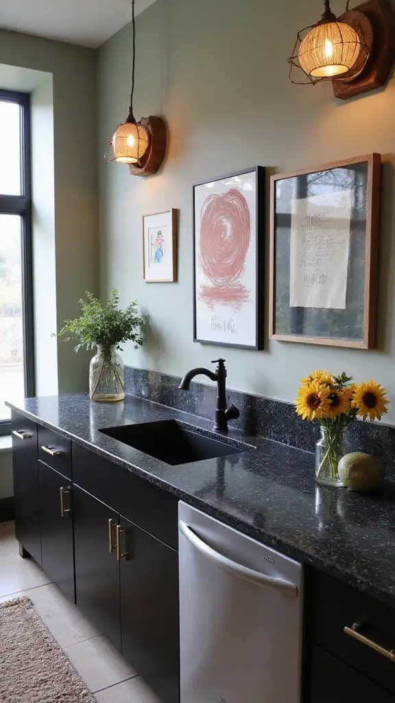 46 Black Granite Countertops Kitchen Designs That Shine Bright - 29. Artistic Touches with Granite