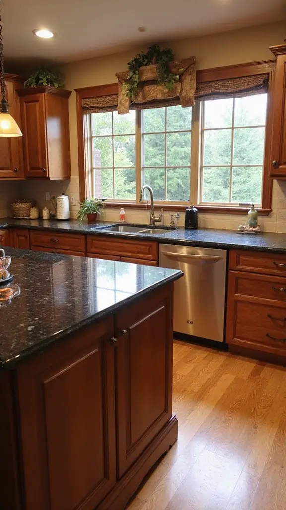 46 Black Granite Countertops Kitchen Designs That Shine Bright - 33. Warm Earthy Tones