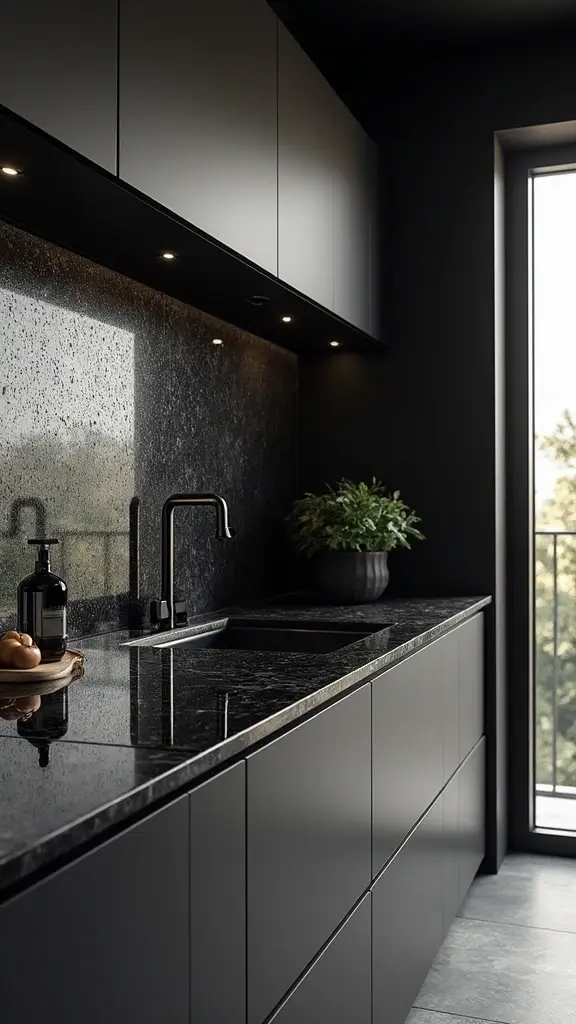 46 Black Granite Countertops Kitchen Designs That Shine Bright - 38. Textured Backsplash Designs