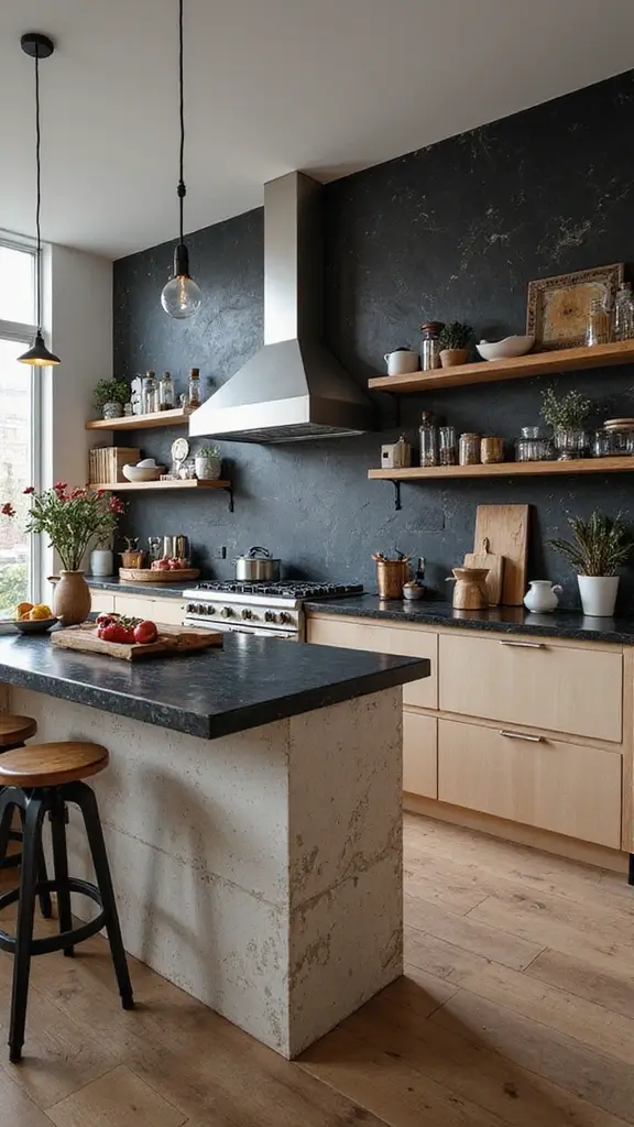 46 Black Granite Countertops Kitchen Designs That Shine Bright - 40. Eclectic Design Approach