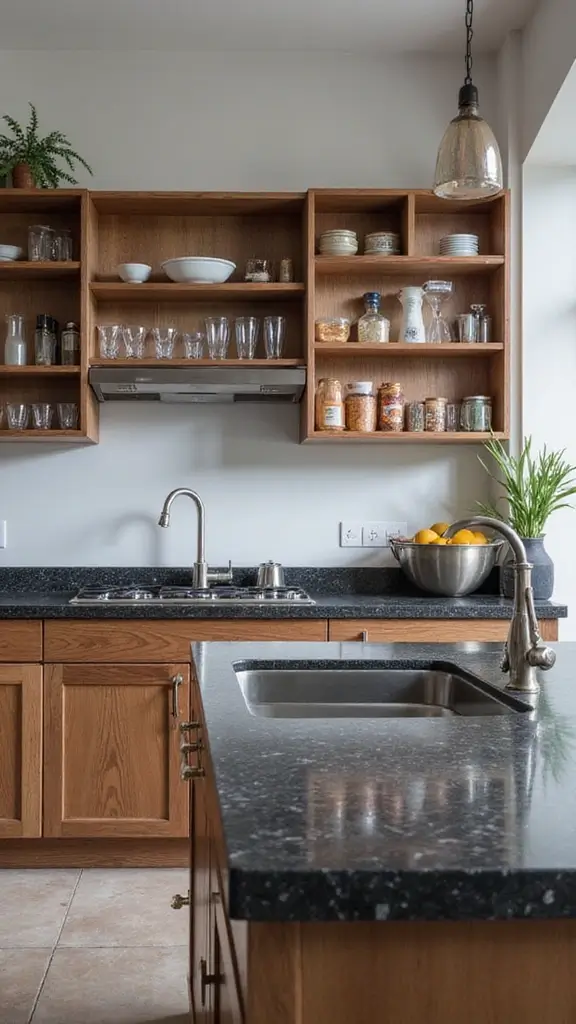 46 Black Granite Countertops Kitchen Designs That Shine Bright - 43. Vertical Storage Solutions