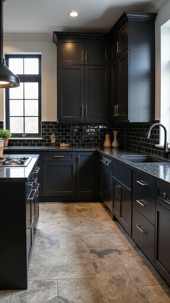 46 Black Granite Countertops Kitchen Designs That Shine Bright - 45. Unique Flooring Options