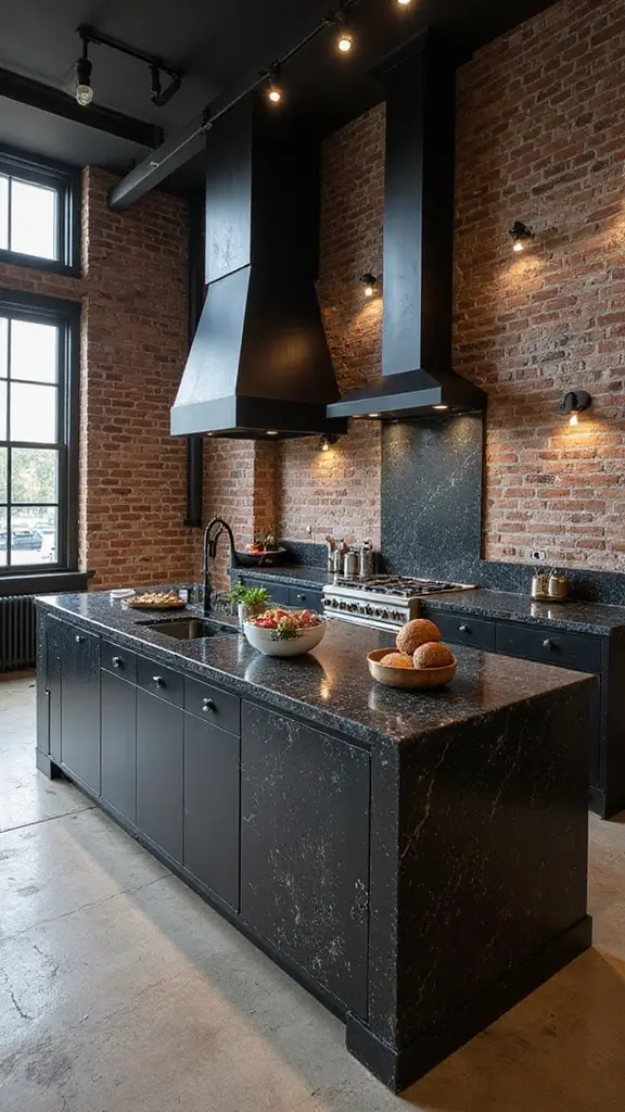 46 Black Granite Countertops Kitchen Designs That Shine Bright - 6. Industrial Chic Meets Elegance