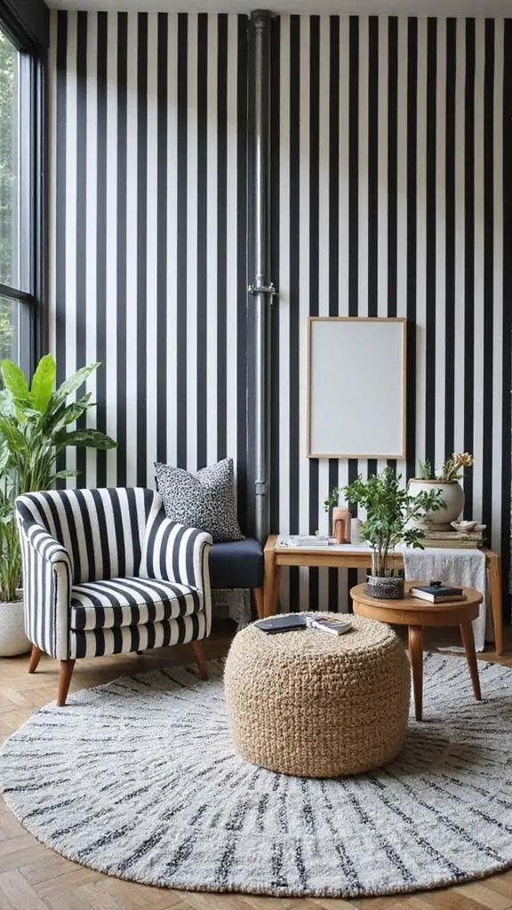 46 Black House Interior Design Looks That Make a Bold Statement - 10. Black and White Stripes