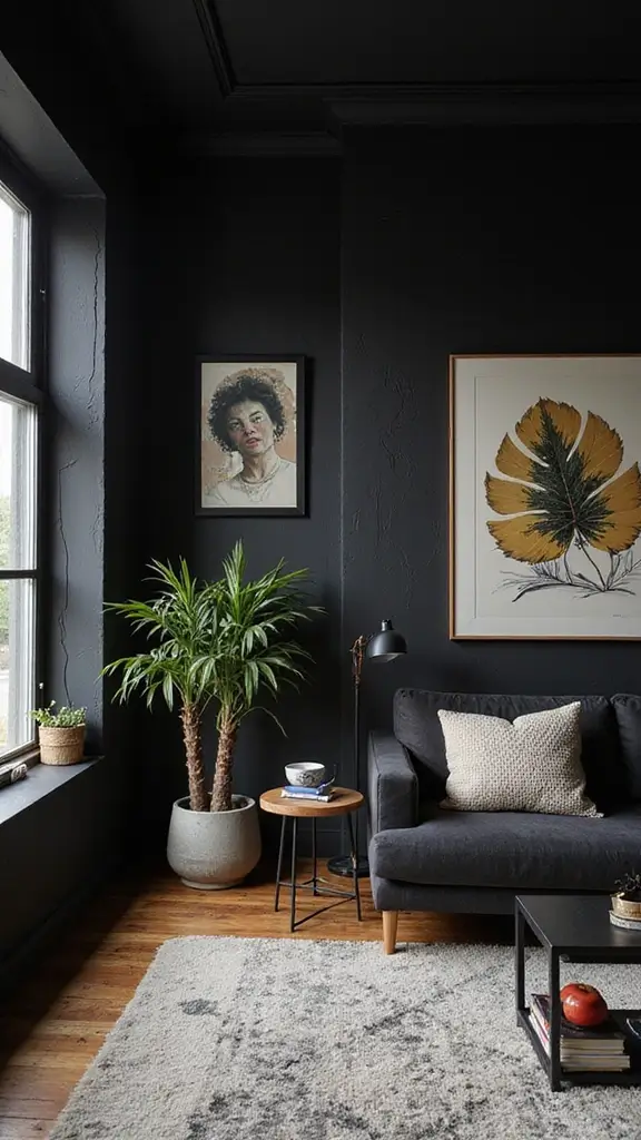 46 Black House Interior Design Looks That Make a Bold Statement - 15. Artsy Black Decor
