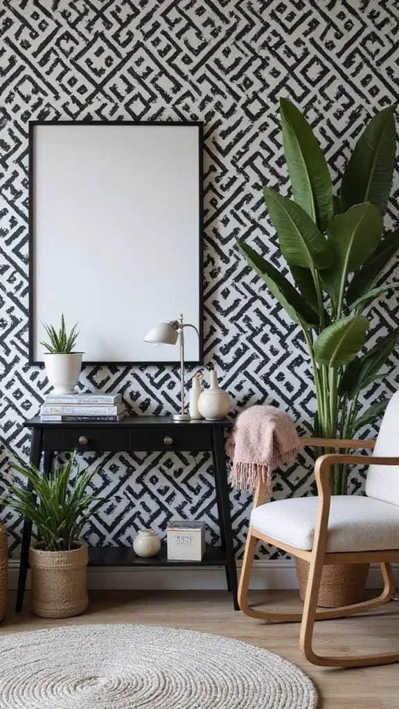 46 Black House Interior Design Looks That Make a Bold Statement - 22. Geometric Black Patterns