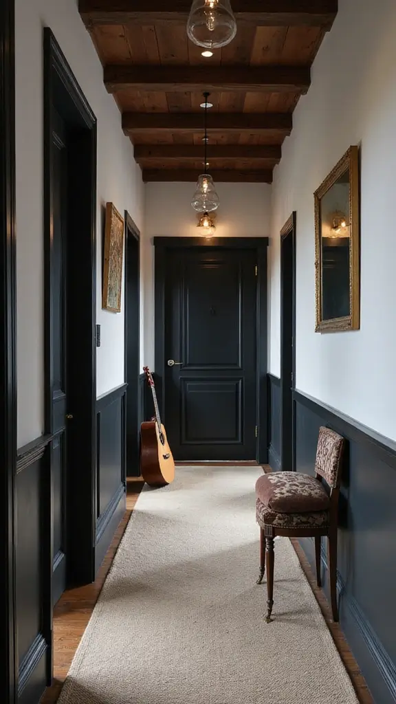 46 Black House Interior Design Looks That Make a Bold Statement - 24. Black in Hallways