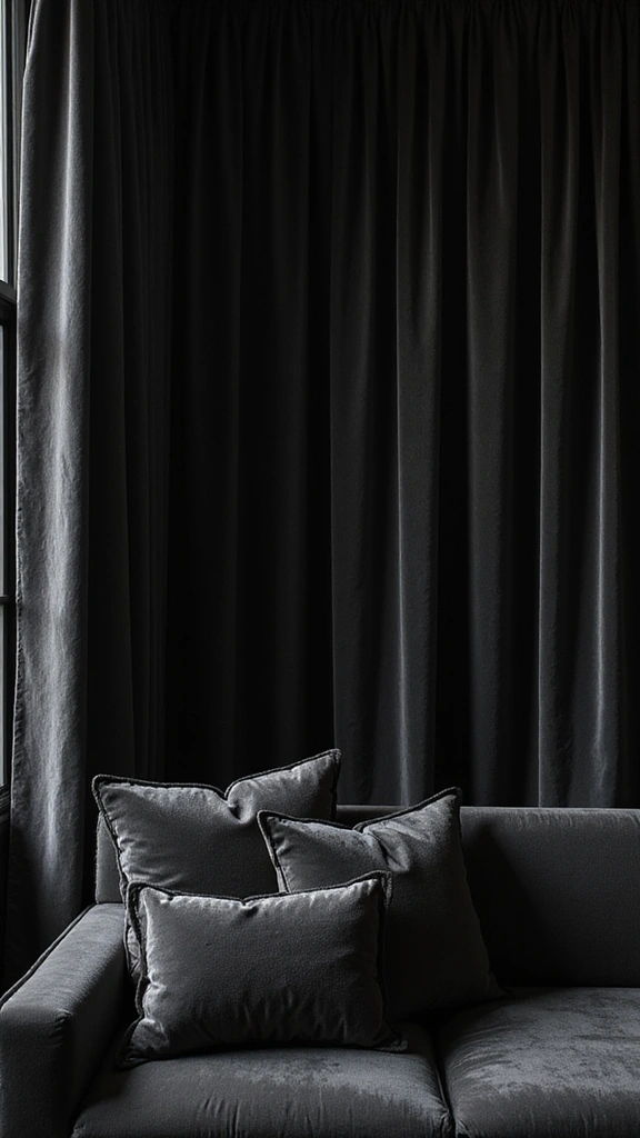 46 Black House Interior Design Looks That Make a Bold Statement - 30. Luxurious Black Fabrics