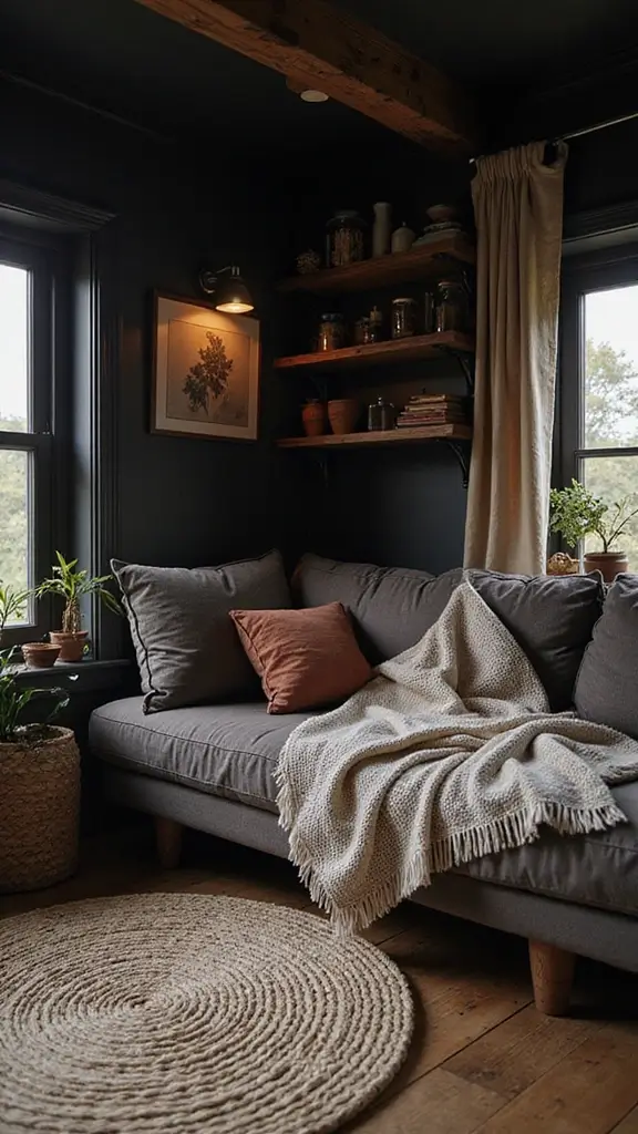 46 Black House Interior Design Looks That Make a Bold Statement - 4. Cozy Black Cottage