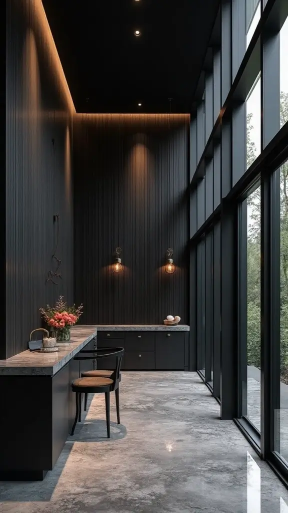 46 Black House Interior Design Looks That Make a Bold Statement - 43. Black and Glass
