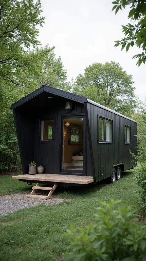 46 Black Mobile Home Exterior Design Ideas That Stand Out - 1. Sleek Minimalism