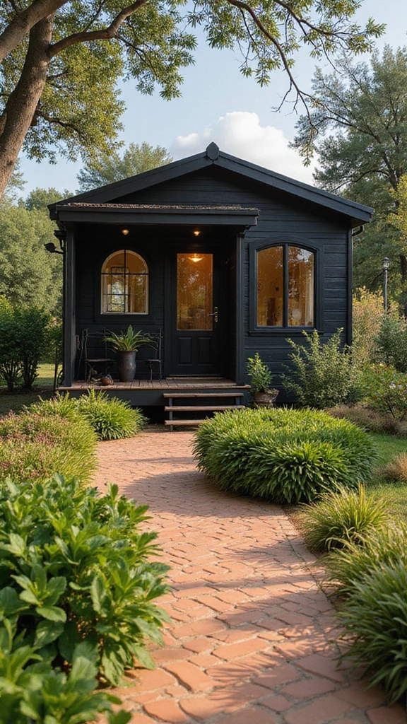 46 Black Mobile Home Exterior Design Ideas That Stand Out - 10. Mediterranean Influence