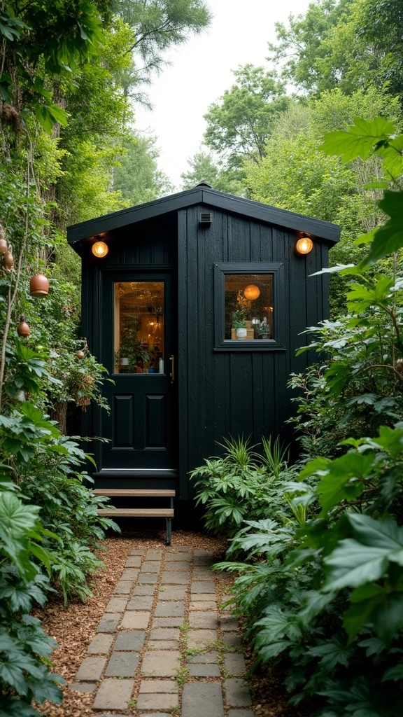 46 Black Mobile Home Exterior Design Ideas That Stand Out - 11. Urban Jungle