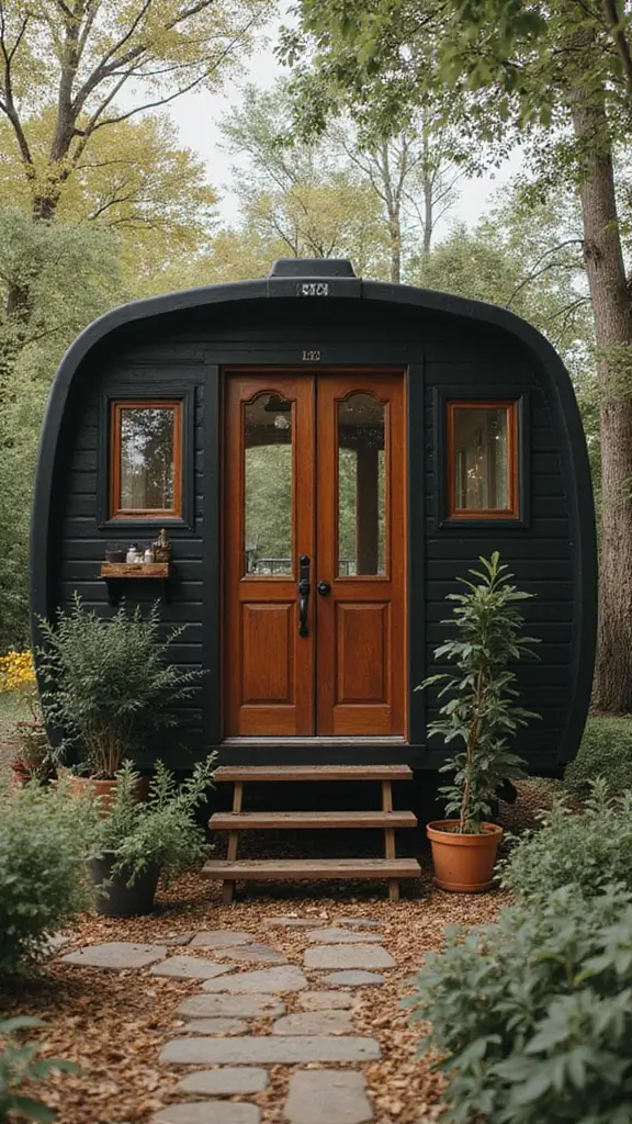46 Black Mobile Home Exterior Design Ideas That Stand Out - 12. Vintage Revival