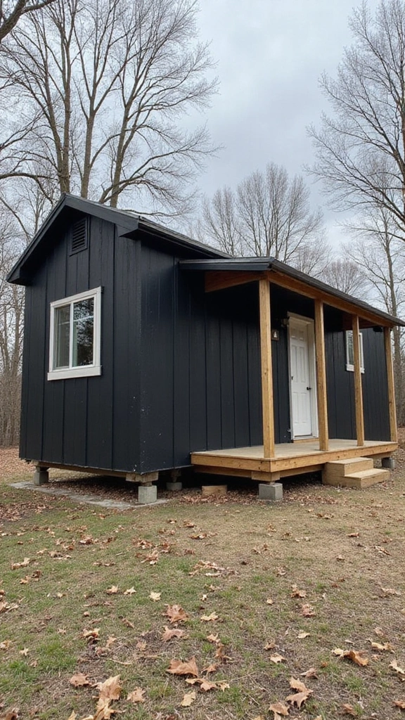 46 Black Mobile Home Exterior Design Ideas That Stand Out - 16. Contemporary Farmhouse