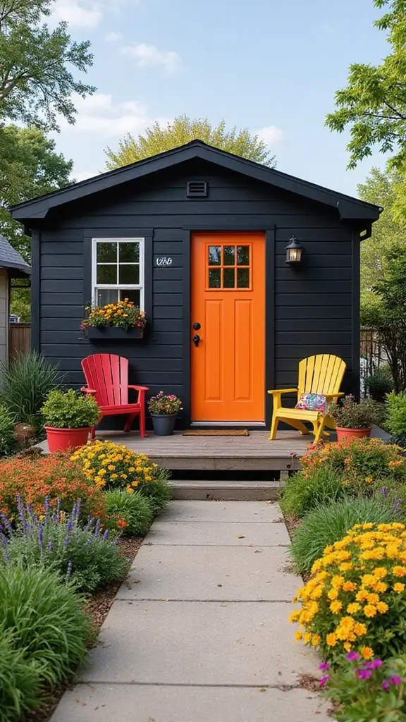 46 Black Mobile Home Exterior Design Ideas That Stand Out - 17. Bright and Bold
