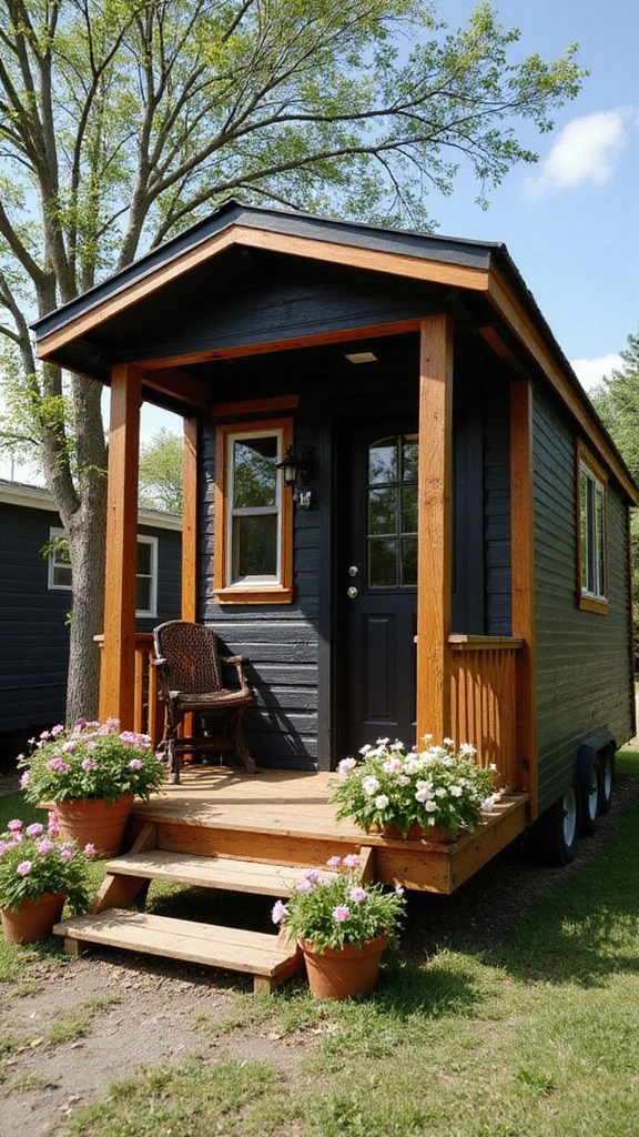 46 Black Mobile Home Exterior Design Ideas That Stand Out - 2. Rustic Charm