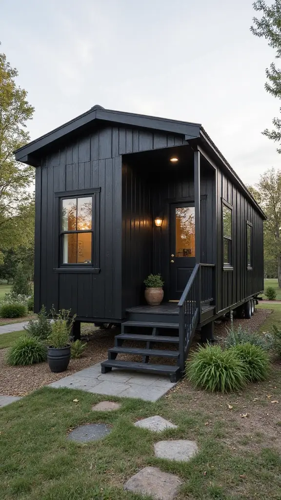 46 Black Mobile Home Exterior Design Ideas That Stand Out - 20. Mixed Finish Exteriors