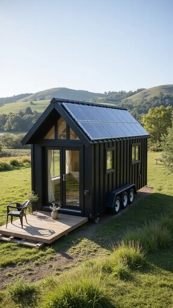 46 Black Mobile Home Exterior Design Ideas That Stand Out - 23. Solar Energy Integration