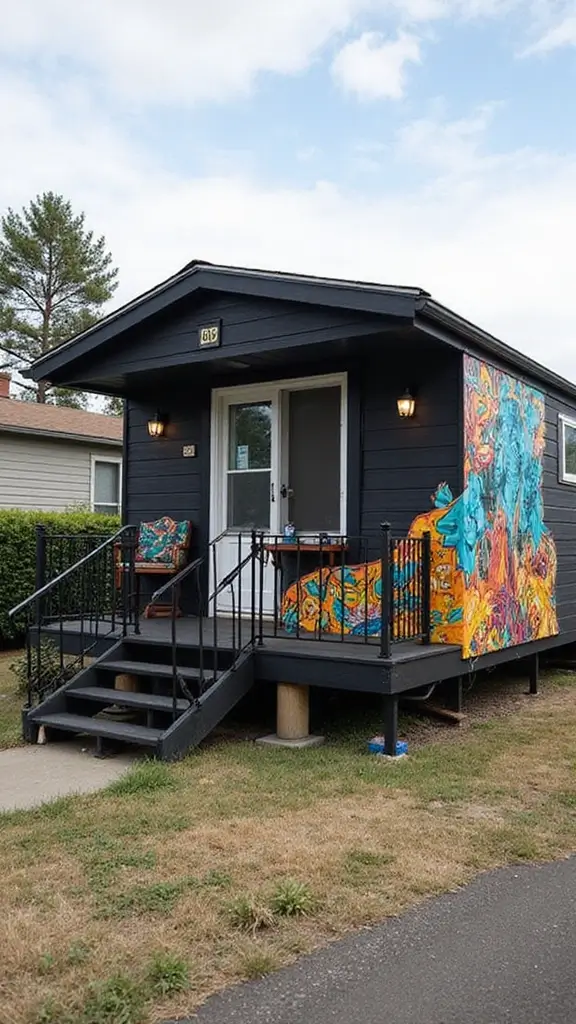 46 Black Mobile Home Exterior Design Ideas That Stand Out - 24. Artistic Murals