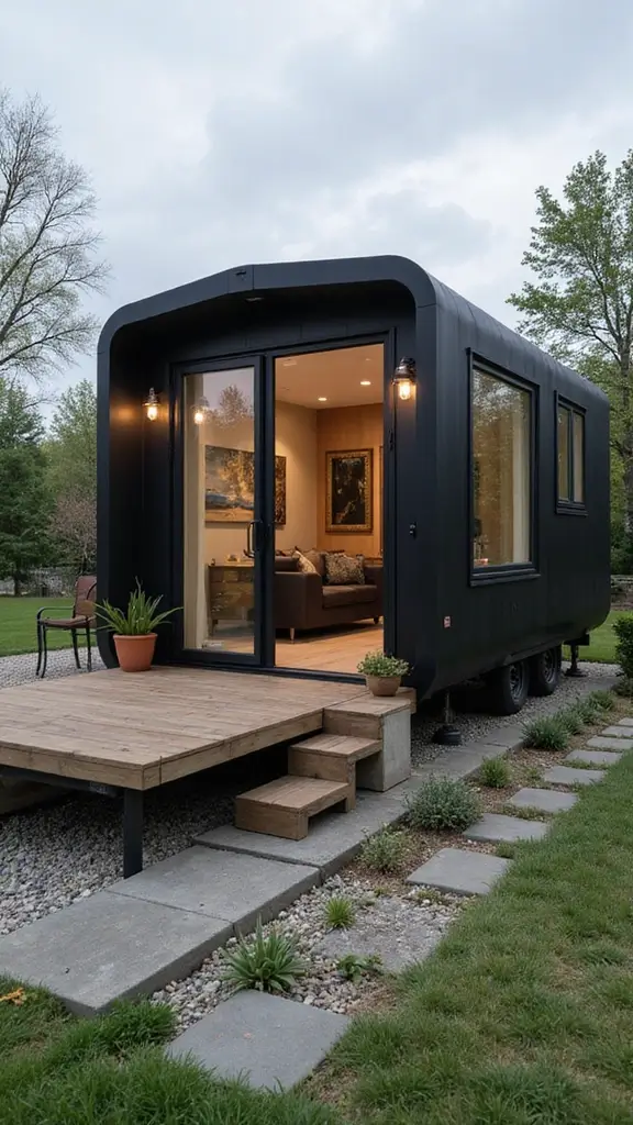 46 Black Mobile Home Exterior Design Ideas That Stand Out - 25. Smart Home Features