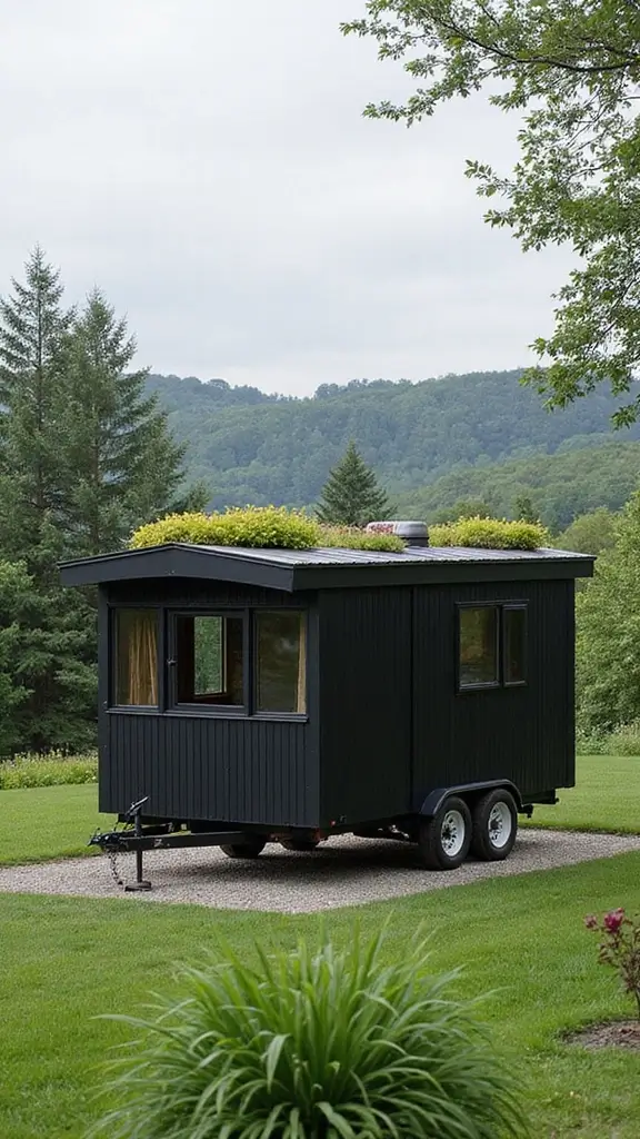 46 Black Mobile Home Exterior Design Ideas That Stand Out - 28. Sustainable Roof Options