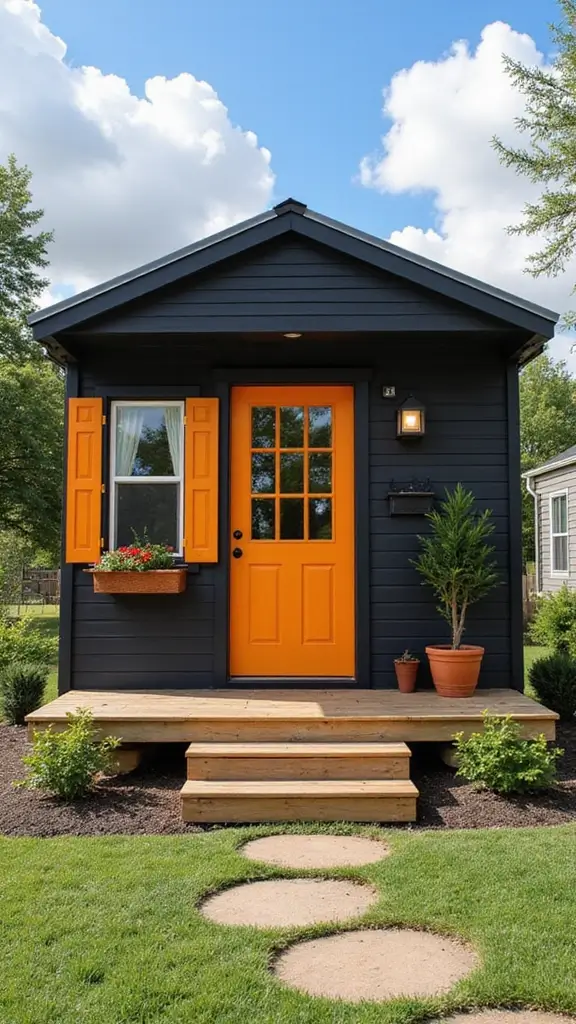 46 Black Mobile Home Exterior Design Ideas That Stand Out - 3. Bold Accent Colors