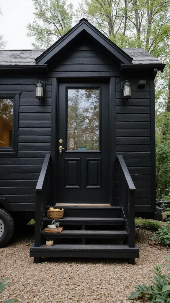 46 Black Mobile Home Exterior Design Ideas That Stand Out - 34. Custom Door Design