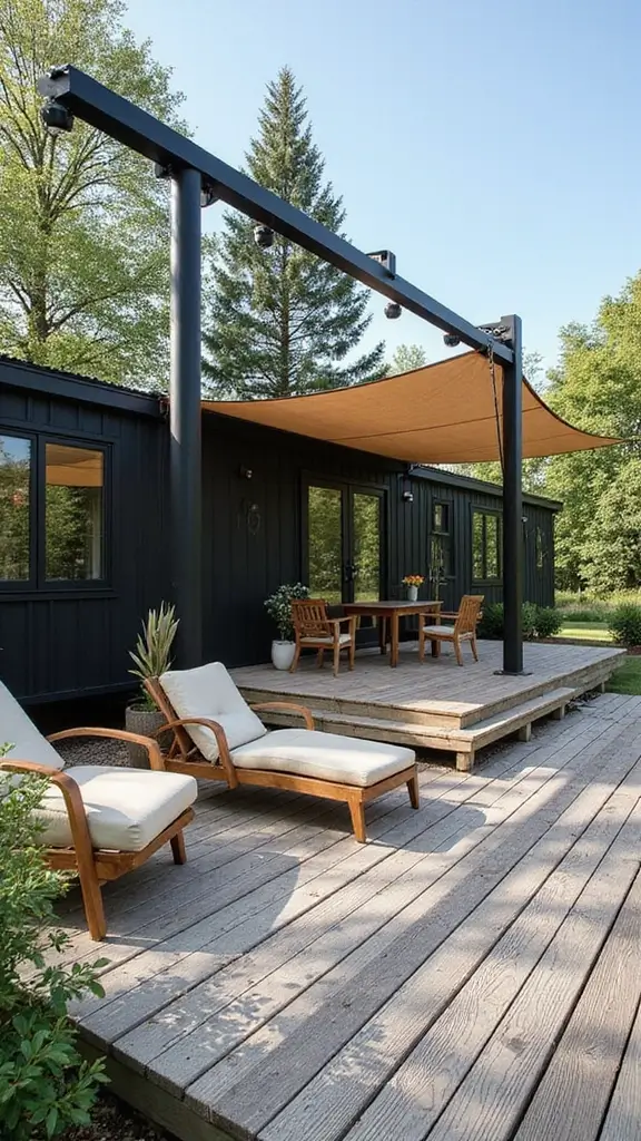46 Black Mobile Home Exterior Design Ideas That Stand Out - 40. Shade Structures
