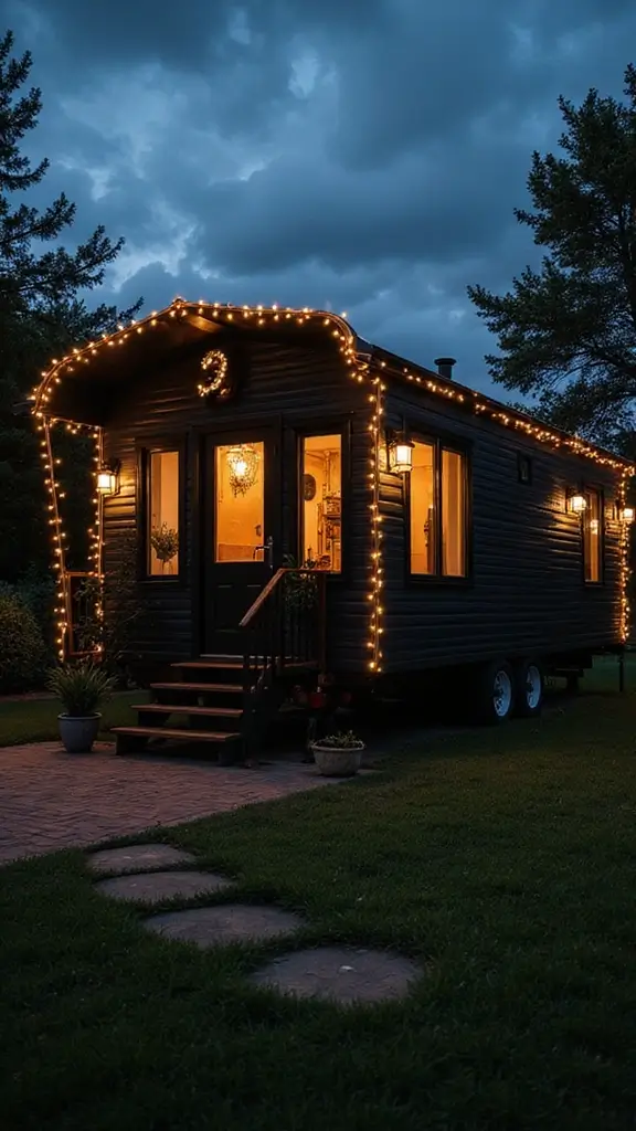 46 Black Mobile Home Exterior Design Ideas That Stand Out - 43. Artistic Light Fixtures