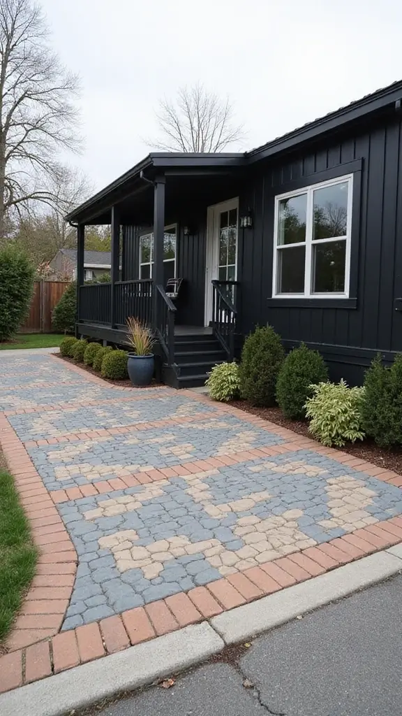 46 Black Mobile Home Exterior Design Ideas That Stand Out - 45. Unique Driveway Designs