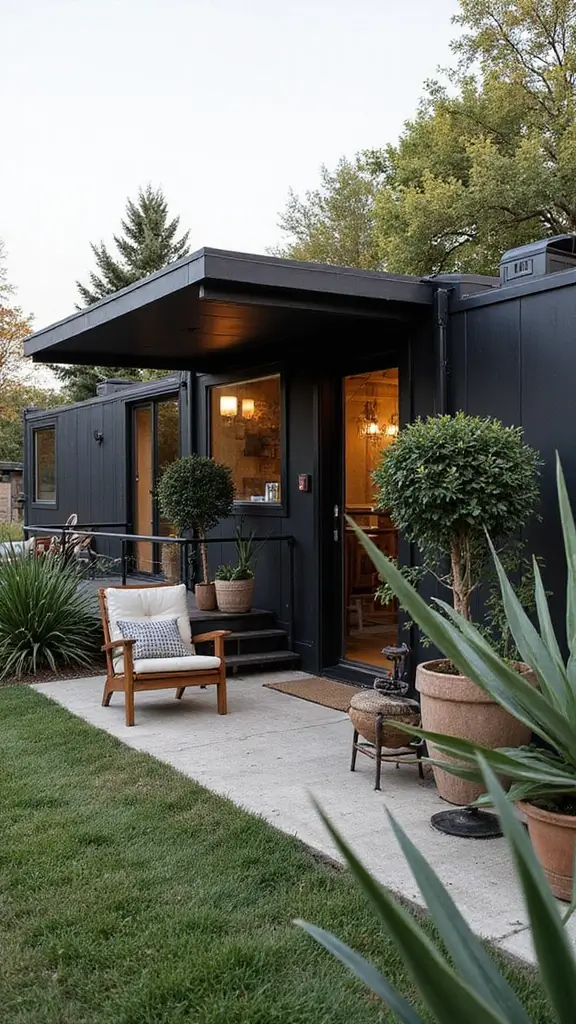 46 Black Mobile Home Exterior Design Ideas That Stand Out - 5. Industrial Edge