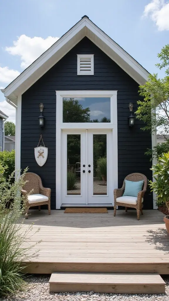 46 Black Mobile Home Exterior Design Ideas That Stand Out - 6. Coastal Vibes