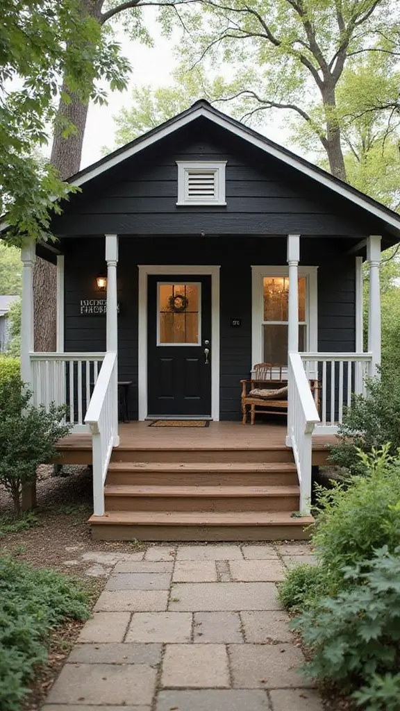 46 Black Mobile Home Exterior Design Ideas That Stand Out - 8. Farmhouse Chic