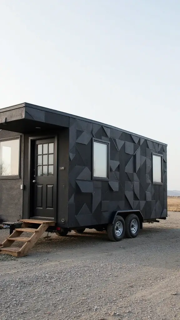 46 Black Mobile Home Exterior Design Ideas That Stand Out - 9. Modern Geometric Patterns