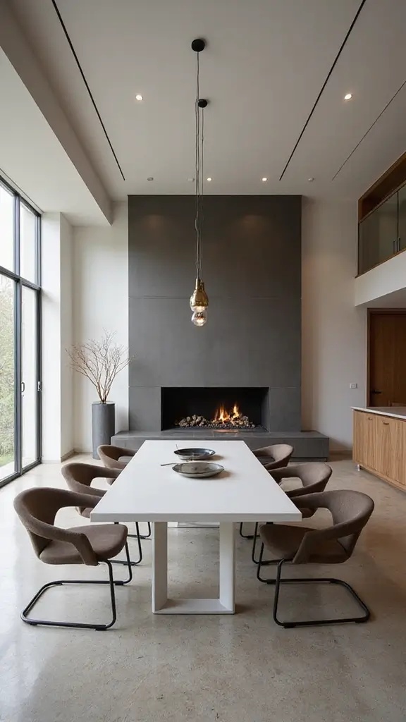 46 Dining Room with Fireplace Ideas That Add Warmth - 10. Sleek Contemporary