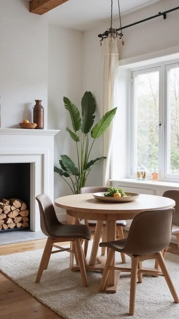 46 Dining Room with Fireplace Ideas That Add Warmth - 15. Contemporary Farmhouse