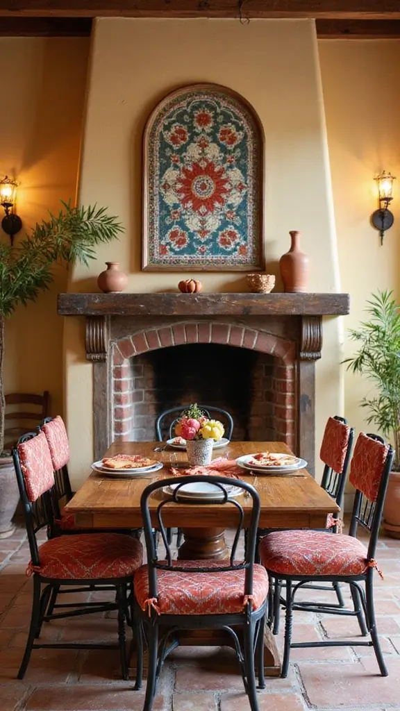 46 Dining Room with Fireplace Ideas That Add Warmth - 20. Mediterranean Flair