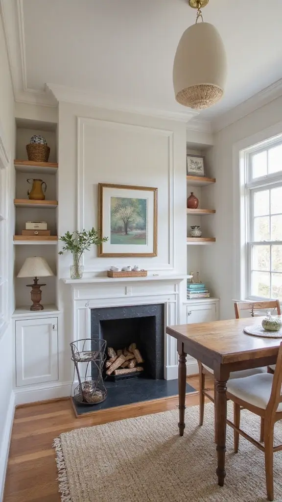46 Dining Room with Fireplace Ideas That Add Warmth - 22. Smart Storage Solutions