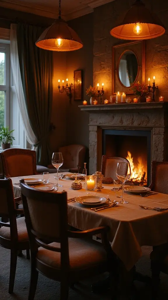 46 Dining Room with Fireplace Ideas That Add Warmth - 25. Nighttime Cozy