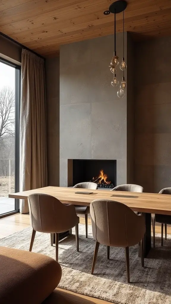 46 Dining Room with Fireplace Ideas That Add Warmth - 26. Bold Textures