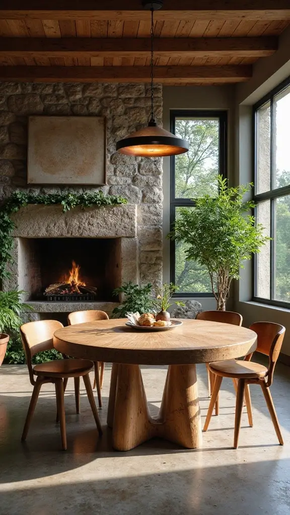 46 Dining Room with Fireplace Ideas That Add Warmth - 29. Nature-Inspired