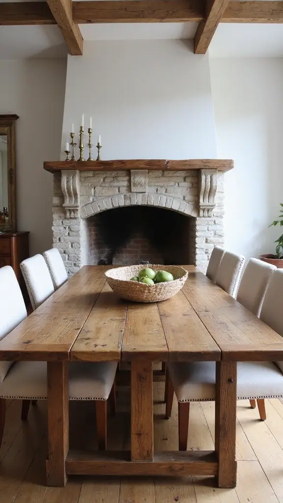 46 Dining Room with Fireplace Ideas That Add Warmth - 3. Farmhouse Elegance