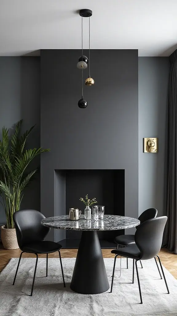 46 Dining Room with Fireplace Ideas That Add Warmth - 36. Black and White Aesthetic