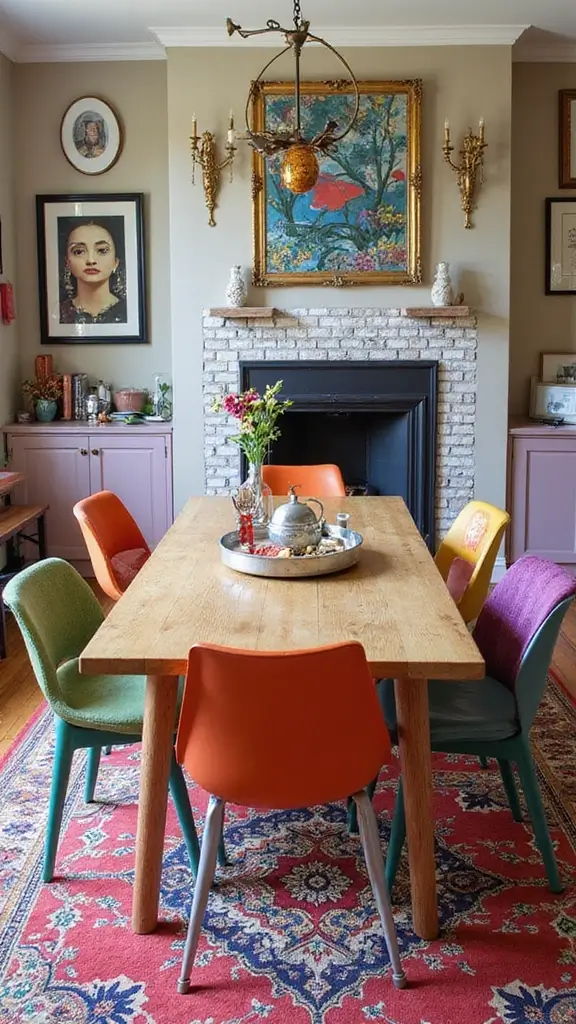 46 Dining Room with Fireplace Ideas That Add Warmth - 4. Eclectic Mix