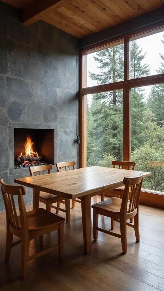 46 Dining Room with Fireplace Ideas That Add Warmth - 42. Nature View