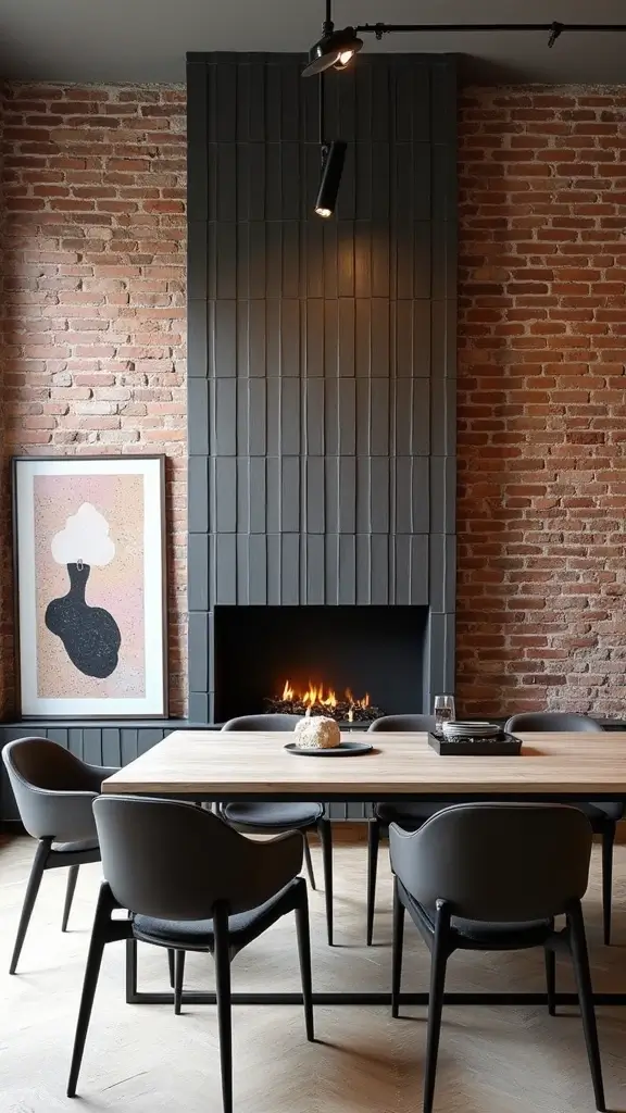 46 Dining Room with Fireplace Ideas That Add Warmth - 7. Urban Chic