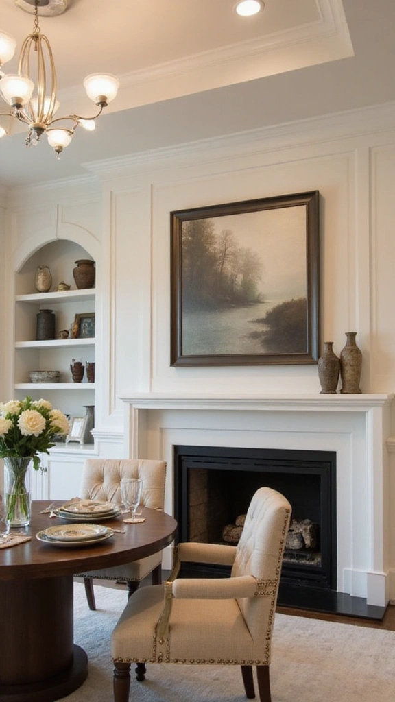 46 Dining Room with Fireplace Ideas That Add Warmth - 8. Transitional Style